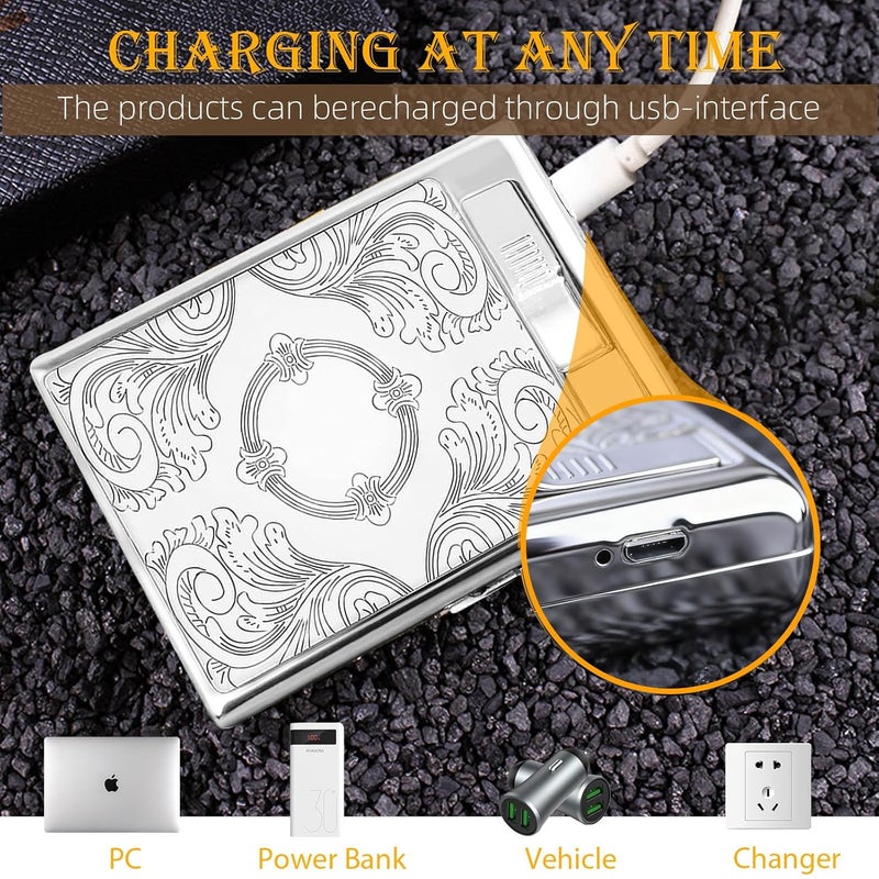 MUniqe Metal Cigarette case Double Sided Spring Clip Open Pocket Holder with Electric Lighter for 85mm Cigarettes Case Holder - Image 5